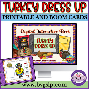 Preview of Thanksgiving Turkey Dress Up BOOM CARDS and PRINTABLE - DISGUISE A TURKEY