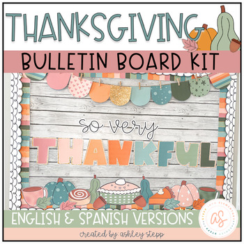 Preview of Thanksgiving Bulletin Board Kit | English & Spanish Version | Student Activity