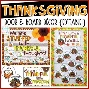 Preview of Thanksgiving Bulletin Board | Thanksgiving Door Decor {Editable!}