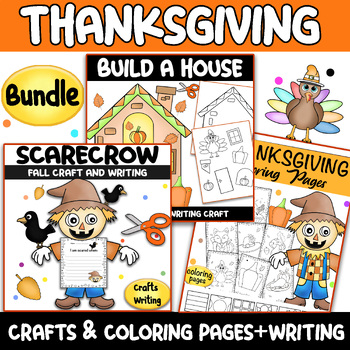 Preview of Thanksgiving Bundle - House Craft, Coloring Pages & Fall Activities , Writing