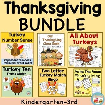 Preview of Thanksgiving Bundle, Literacy, Writing, Math, Differentiated, K-2
