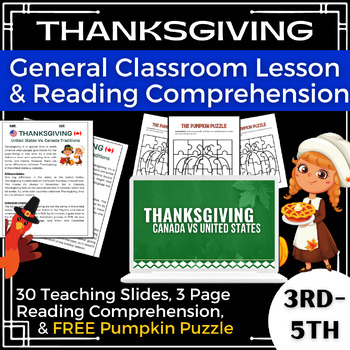 Preview of Thanksgiving Bundle - No Prep Classroom Lesson & Reading Comprehension Grades3-5