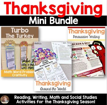 Preview of Thanksgiving Bundle: Social Studies, Writing, Reading, and Math for Grades 3-5