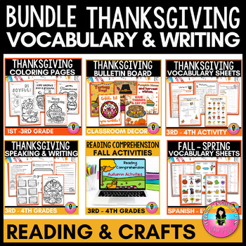 Preview of Thanksgiving Bundle Worksheets and Bulletin Board Decor