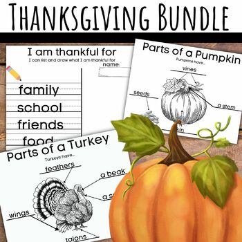 Preview of Thanksgiving Bundle with 2 Types of Writing, Labeling, Math and Turkey Fun!