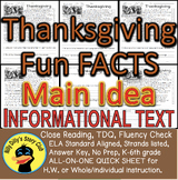 Thanksgiving CLOSE READING 5 LEVEL PASSAGES Main Idea Flue