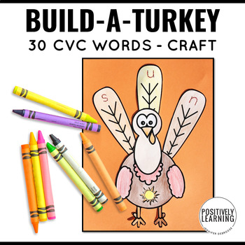 Preview of Build a Turkey Craft CVC Words | Phonics Center Activity for Thanksgiving