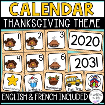 Preview of Thanksgiving Calendar Numbers & Pieces for October November | English and French