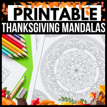 Preview of Thanksgiving Calming Mandala Coloring Pages For Stress & Anxiety | *20 Pages*