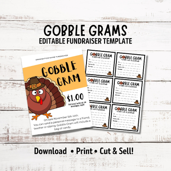 Thanksgiving Candy Gram Fundraiser, Editable Gobble Grams | TPT