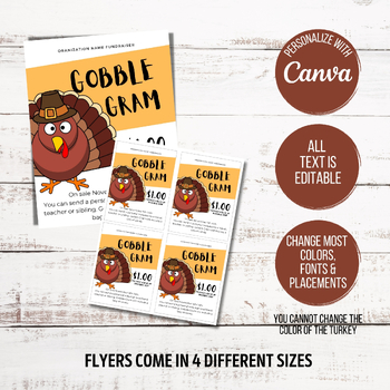 Thanksgiving Candy Gram Fundraiser, Editable Gobble Grams | TPT