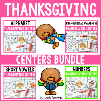 Preview of Thanksgiving Centers Bundle | Alphabet | CVC Words | Numbers 1-120