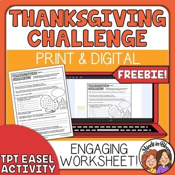 Preview of Thanksgiving Challenge Scavenger Hunt Type Activity Print or Easel FREEBIE