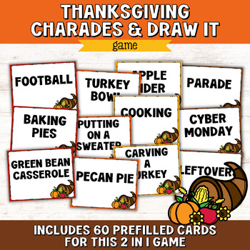 Preview of Thanksgiving Charades, Thanksgiving Pictionary, Thanksgiving Draw It Game