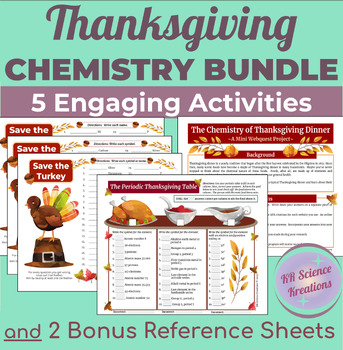 Preview of Thanksgiving Chemistry Bundle with Games, Mini Project, Reference Sheets