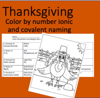 Preview of Thanksgiving Chemistry color by numbers naming ionic and covalent compounds