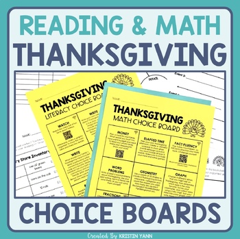 Preview of Thanksgiving Choice Board - Reading, Writing, and Math ( + Digital Option)