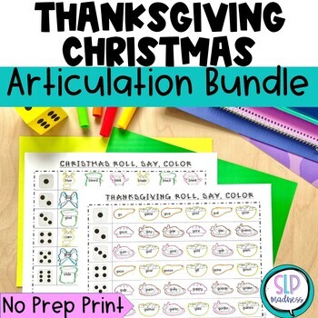 Preview of Holiday Speech Therapy Thanksgiving and Christmas Articulation Worksheets Games