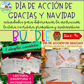 Preview of Thanksgiving Christmas Spanish lectura escritura gramatica matematicas Navidad