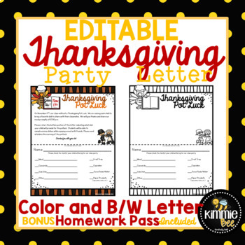 Preview of Editable Thanksgiving Class Party Letter