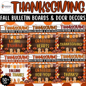 Preview of Thanksgiving Classroom Decors: Autumn Gratitude Bulletin Boards & Door Decor kit