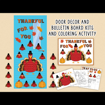 Preview of Thanksgiving Classroom Door Decor, Decor Kit, Turkey Bulletin Board