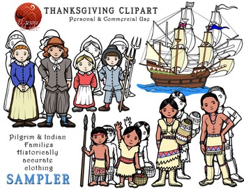 Preview of Thanksgiving Clipart - Historically Accurate Clothing - Pilgrims and Indians
