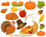 Thanksgiving Clipart - SVG, PNG, EPS Images - Turkey, Pilg