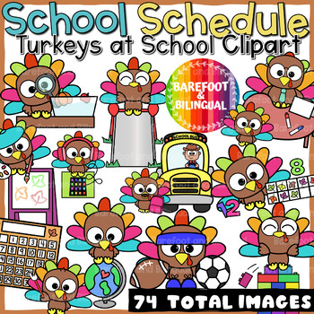 Preview of Thanksgiving Clipart | Turkeys at School | School Schedule Clipart
