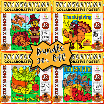 Preview of Thanksgiving Collaborative Coloring Bundle: Craft Projects for Bulletin Boards!