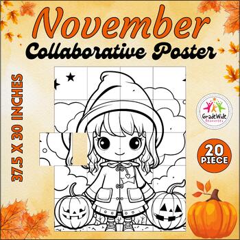 Preview of Thanksgiving Collaborative Coloring Poster, November, Autumn Classroom Activity
