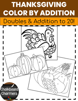 Preview of Thanksgiving Color By Number Addition: Doubles, Addition to 20