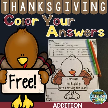 Preview of Thanksgiving Color By Number Addition Freebie