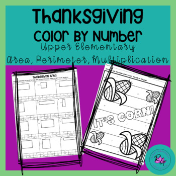 Preview of Thanksgiving Color By Number - Area - Perimeter - Word Problems - Multiplication