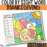 Thanksgiving Color By Sight Word Editable, High Frequency 