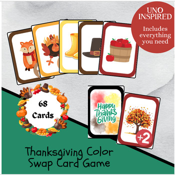 Preview of Thanksgiving Color Swap Card Game Printable Deck, Fall Season Card Match