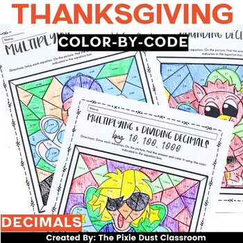 Preview of Thanksgiving Color-by-Code Decimals Review Activity 5th Grade Math