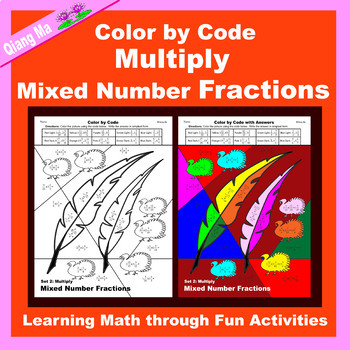 Preview of Thanksgiving Color by Code: Multiply Mixed Number Fractions