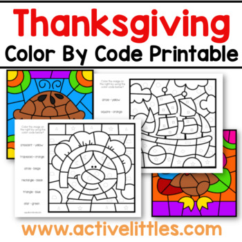 Preview of Thanksgiving Color by Code Preschool Printable