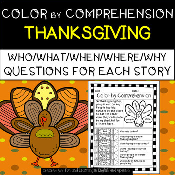 Preview of Thanksgiving (Color by Comprehension) w/ Digital Option - Distance Learning