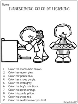 thanksgiving color by listening a following directions activity