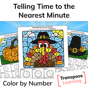 Preview of Thanksgiving Color by Number | 3rd Grade Telling Time to the Nearest Minute