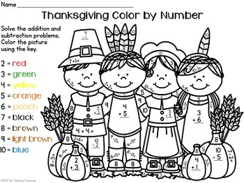 Thanksgiving Color by Number, Addition & Subtraction Within 10 | TpT