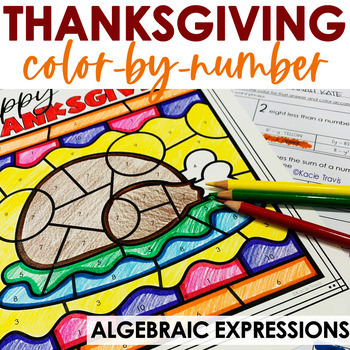 Preview of Thanksgiving Color by Number Algebraic Expressions Math Practice