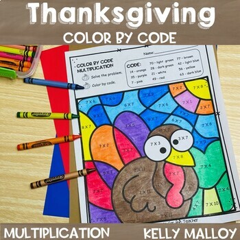 Preview of Thanksgiving Color by Number Code Multiplication Turkey Coloring Sheets Pages