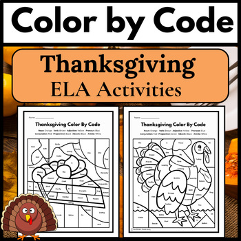 Preview of Thanksgiving Color by Number ELA Parts of Speech Activity 6 Worksheets + BONUS