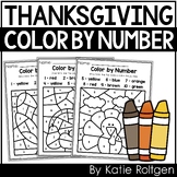 Thanksgiving Color by Number Pages | Kindergarten Math for