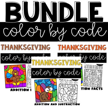 Preview of Thanksgiving Color by Number Pages Worksheets Addition Subtraction Morning Work 