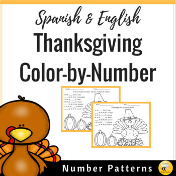 Preview of Thanksgiving Color by Number Pattern (Spanish & English)