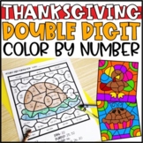 Color by Number Thanksgiving Pictures Double Digit Additio